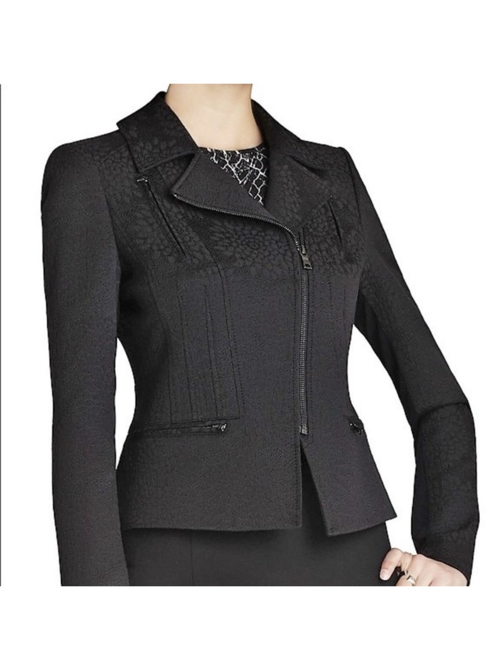 BCBGMaxAzria BOE Black Moto Asymmetric Zip Blazer Jacket size S Chic Design Bike